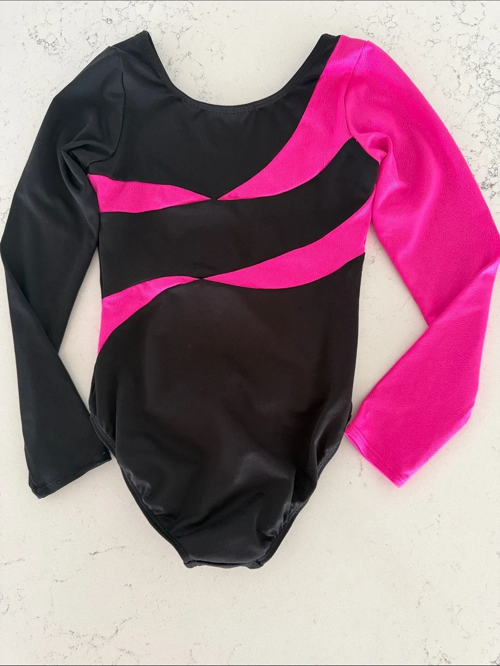 Dangling Freestyle Black & Hot Pink Long Sleeve Gymnastics Leotard